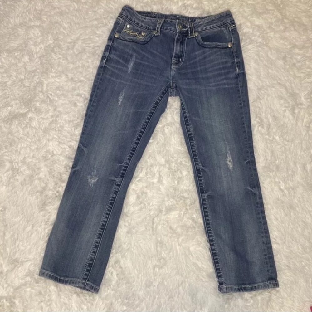 Miss Me Capri Jeans 26 Mid-Rise Boyfriend Distressed Stretch 25" inseam